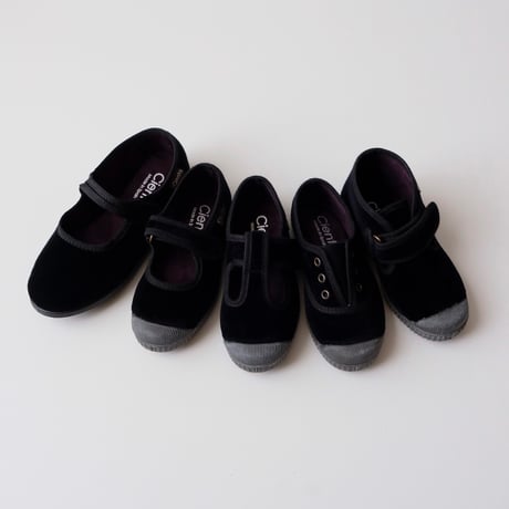 <ご予約>Cienta VELOUR VELCRO ONE STRAP BALLET SHOES black / velour 500(23(14cm)～34(21cm))