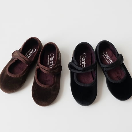 <ご予約>Cienta VELOUR VELCRO ONE STRAP BALLET SHOES black / velour 500(23(14cm)～34(21cm))