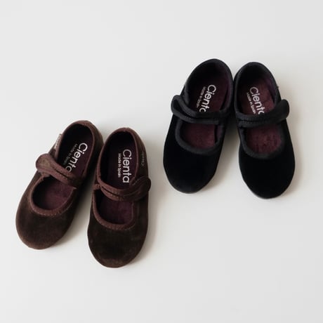 <ご予約>Cienta VELOUR VELCRO ONE STRAP BALLET SHOES brown / velour 500(23(14cm)～34(21cm))