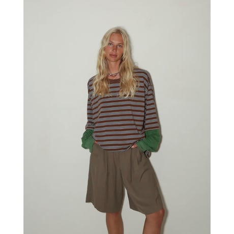 SUMMER & STORM WOMENS 90'S LS TEE COCO STRIPE GREEN SLEEVES