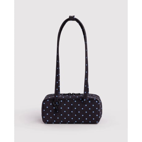 BAGGU Small Nylon Bowler Bag - Black and Sky Blue Micro Dot
