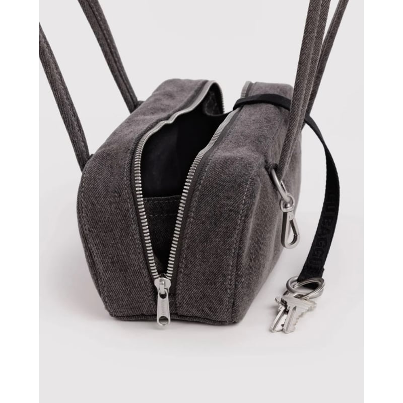 BAGGU Small Denim Bowler Bag - Washed Black Den