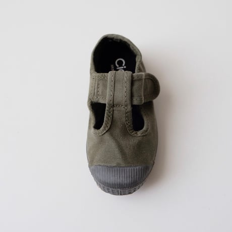 <ご予約>Cienta T STRAP SHOES khaki/ムラ染め N77777(21(12.5cm)～34(21cm))