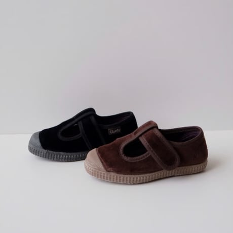 <ご予約>Cienta VELOUR T STRAP SHOES  brown / velour 977A(21(12.5cm)～34(21cm))
