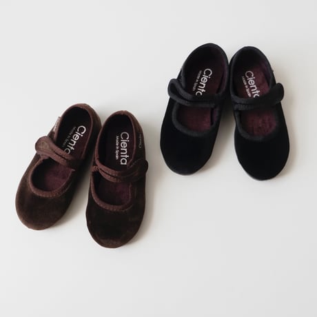 <ご予約>Cienta VELOUR VELCRO ONE STRAP BALLET SHOES black / velour 500(23(14cm)～34(21cm))