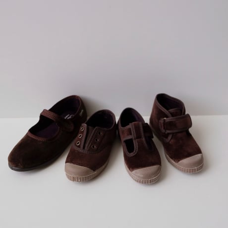 <ご予約>Cienta VELOUR VELCRO ONE STRAP BALLET SHOES brown / velour 500(23(14cm)～34(21cm))