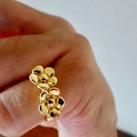 仁尾彫金『全金２つのフラワー平打リング』ハンドメイド600
