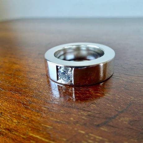 仁尾彫金『一つ星ジルコニア、幅7mm、厚み４mm、平打リング』ハンドメイド613