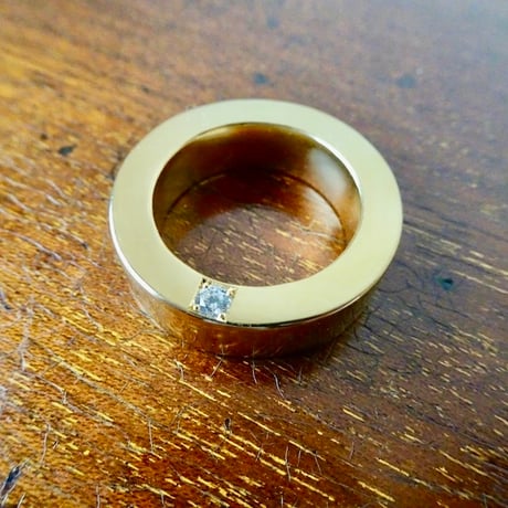 仁尾彫金『全金、一つ星ダイヤ、幅7mm厚み４mm平打リング』ハンドメイド619