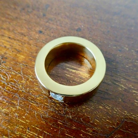 仁尾彫金『全金、一つ星ジルコニア、幅7mm厚み４mm平打リング』ハンドメイド613