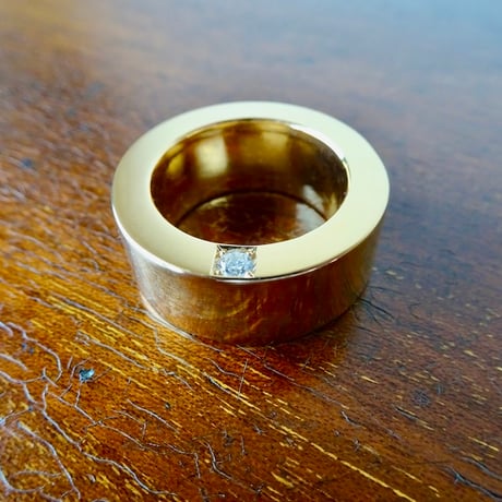 仁尾彫金『一つ星ダイヤ、幅１cm、厚み４mm、全金平打リング』ハンドメイド612