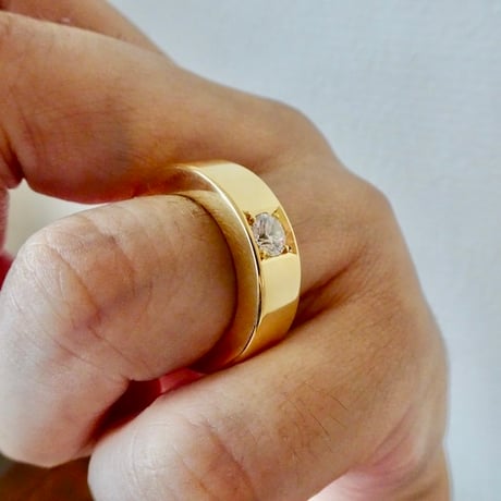 仁尾彫金『全金、一つ星ジルコニア、幅7mm厚み４mm平打リング』ハンドメイド613