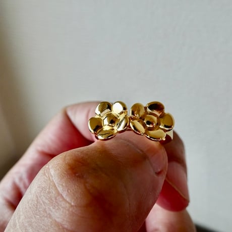 仁尾彫金『全金２つのフラワー平打リング』ハンドメイド600