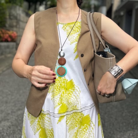 Aquamarine wood long necklace