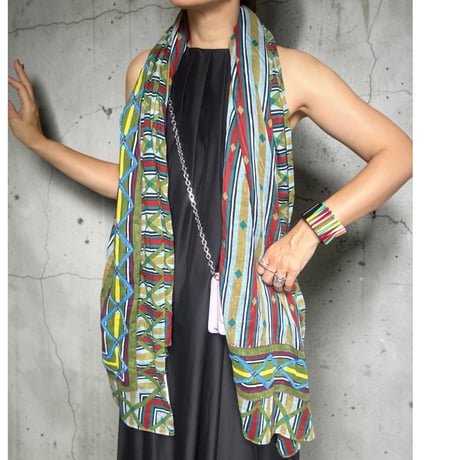 ethnic long scarf (green）