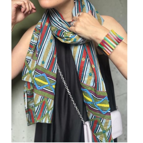ethnic long scarf (green）