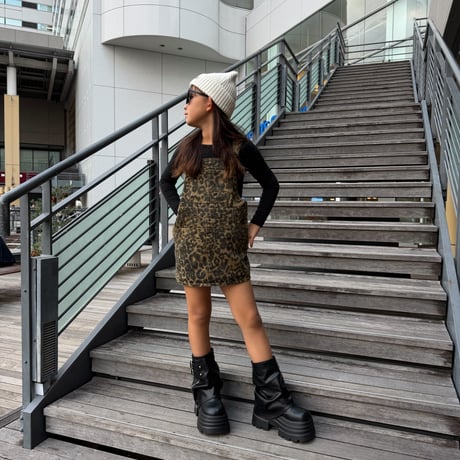 【予約】"brown" leopard skirt salopette