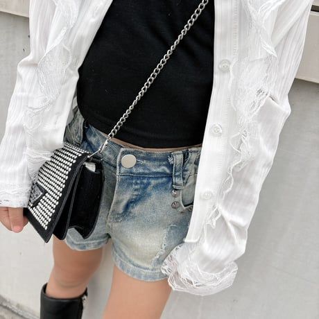 【即納】studs short denim pt
