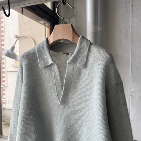 AURALEE　BABY SURI ALPACA SHEER KNIT SKIPPER POLO