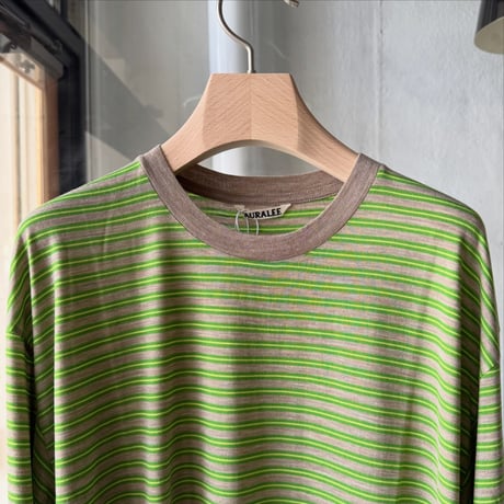 AURALEE　SOFT SMOOTH WOOL STRIPE JERSEY L/S TEE