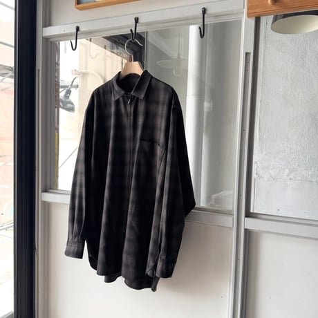 COMOLI　ウールチェック ジップシャツ