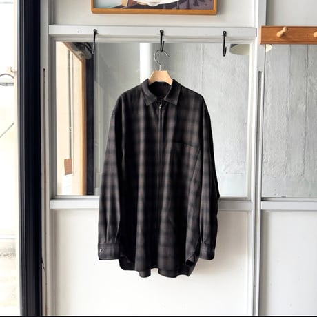 COMOLI　ウールチェック ジップシャツ