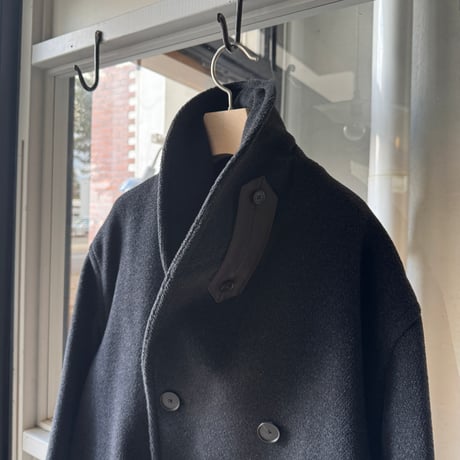 AURALEE　WOOL HERRINGBONE SHAWL COLLAR COAT