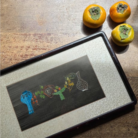 韓国の刺繍民画/壺/ヴィンテージ