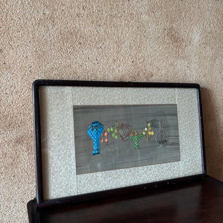 韓国の刺繍民画/壺/ヴィンテージ