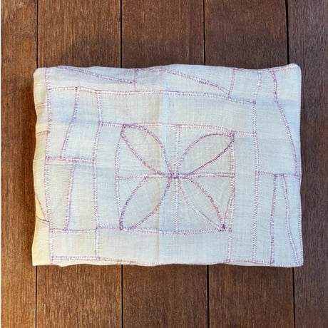 白のモシ麻に紫の糸/ポジャギ/アンティーク