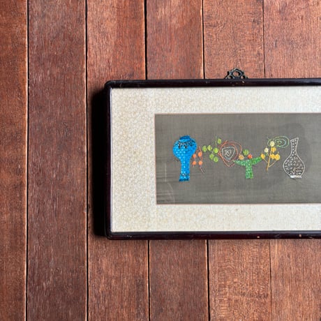 韓国の刺繍民画/壺/ヴィンテージ