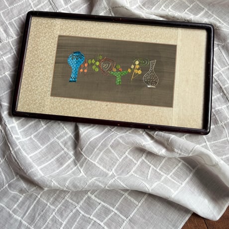 韓国の刺繍民画/壺/ヴィンテージ