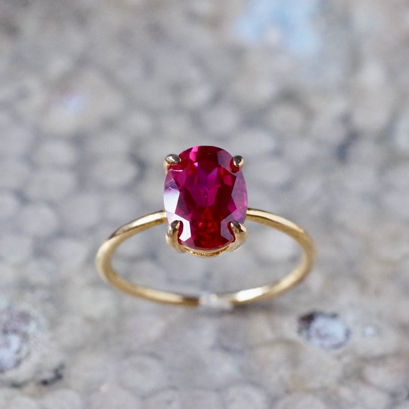 合成ルビー　リング　12号前後　18k？のような刻印有り Handmade】合成ルビー 7号〜フリーサイズリング 18kゴールドプレーテド