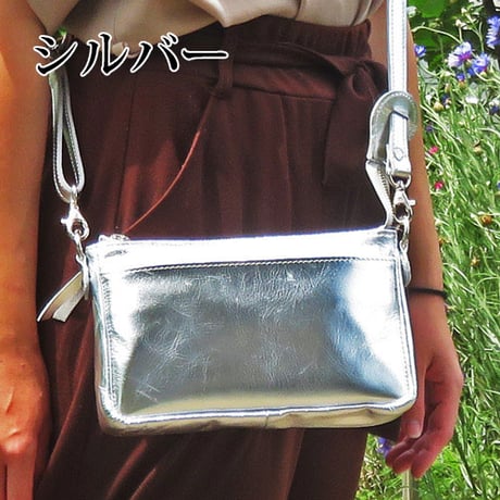 【セミオーダー】レザー横型ポシェット　コンパクト　ショルダーバッグ　着物リメイク