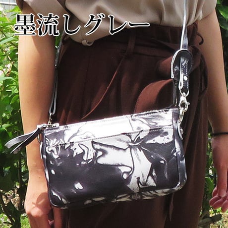 【セミオーダー】レザー横型ポシェット　コンパクト　ショルダーバッグ　着物リメイク