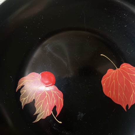 輪島塗　菓子皿　朴付き文様　明治