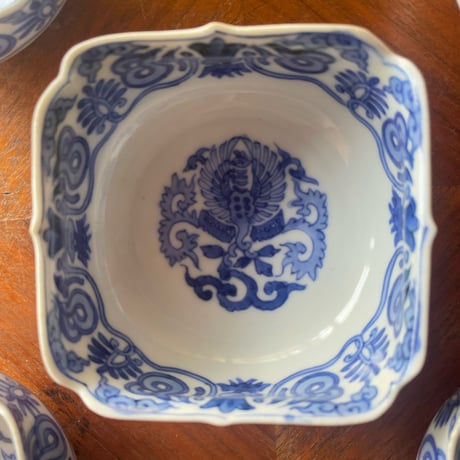 古伊万里染付四方向付　鳳凰文様