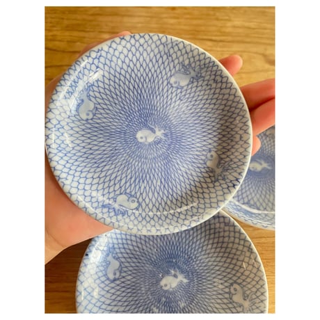 印判小皿　網目金魚文様　伍枚セット