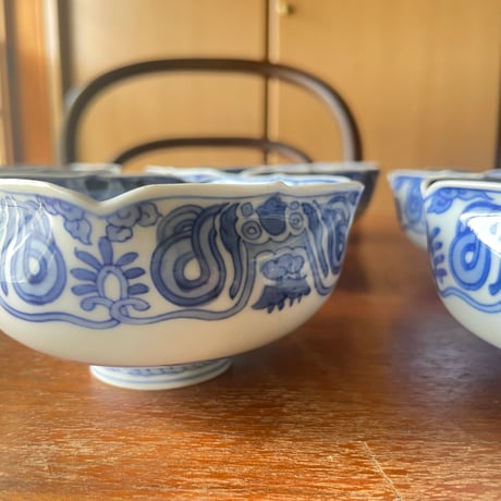 古伊万里染付四方向付　鳳凰文様