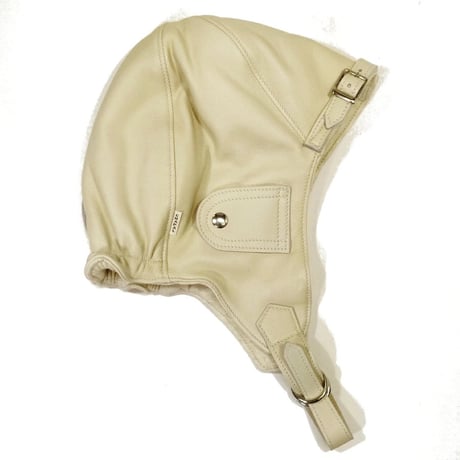 【新入荷】CHAPAL シャパル フランス製 羊革 パイロット ヘッドカバー レザーキャップ オフホワイト 白 クラシックカー ヒストリックカー レース ドライビング ギア（CH005-10）