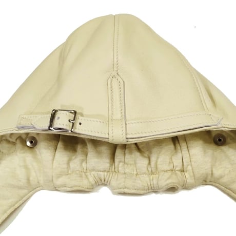 【新入荷】CHAPAL シャパル フランス製 羊革 パイロット ヘッドカバー レザーキャップ オフホワイト 白 クラシックカー ヒストリックカー レース ドライビング ギア（CH005-10）