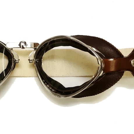 【新入荷】CHAPAL シャパル フランス製 羊革 ゴーグル(大)ブラウンｘステッチ色ブラウン クラシックカー ヒストリックカー レース ドライビング ギア（ CH001-71 ）