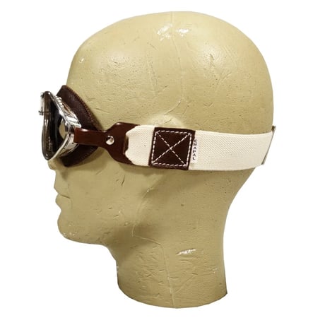 【新入荷】CHAPAL シャパル フランス製 羊革 ゴーグル(大)ブラウンｘステッチ色ブラウン クラシックカー ヒストリックカー レース ドライビング ギア（ CH001-71 ）