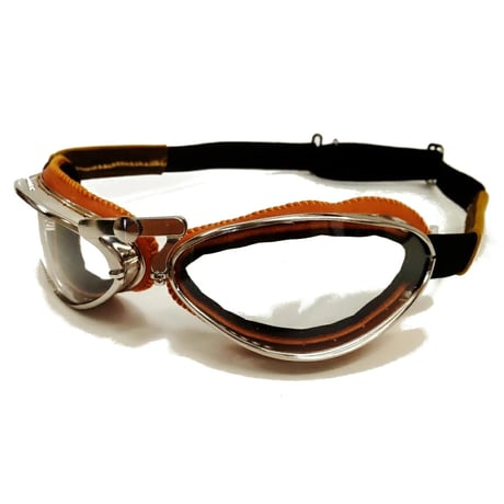 【新入荷】CHAPAL シャパル フランス製 羊革 ゴーグル(小 オレンジｘステッチ色オレンジ ヴィンテージカー クラシックカー レース ドライビング ギア（ CH002-31）