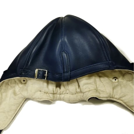 【新入荷】CHAPAL シャパル フランス製 羊革 パイロット ヘッドカバー レザーキャップ ネイビー 紺 クラシックカー ヒストリックカー レース ドライビング ギア（CH 005-88）