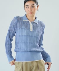 【Lallia Mu】 ロングスリーブメッシュニットポロ 2711452／2月上旬～2月中旬発送予定