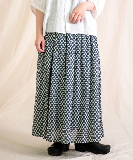 [Brocante / ブロカント]  37-0310X インドプリント(チェック) フロンセスカート