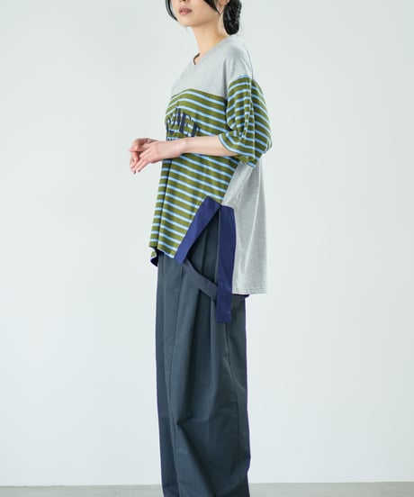 【Lallia Mu】 VネックボーダービックTシャツ 2711536／3月上旬～3月中旬発送予定