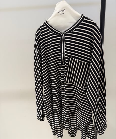 【ayane '26 winter collection】876821 ヘンリーネックボーダーロンT