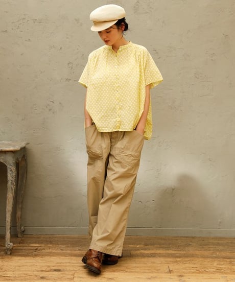 [Brocante / ブロカント]  36-0323X インドプリント(チェック) フロンセシャツ